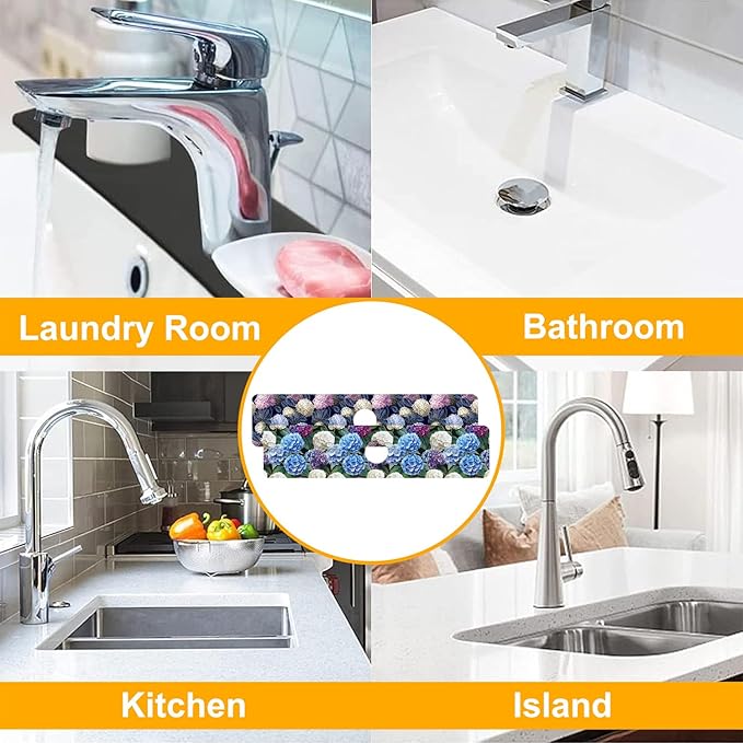 2 Pack Vintage Hydrangea Sink Faucet Absorbing Mat Colorful Hydrangeas Super Absorbent Fast Drying Mat Sink Gadgets Behind Faucet Sinkmat for Kitchen Bathroom, 23.5"x5.5"