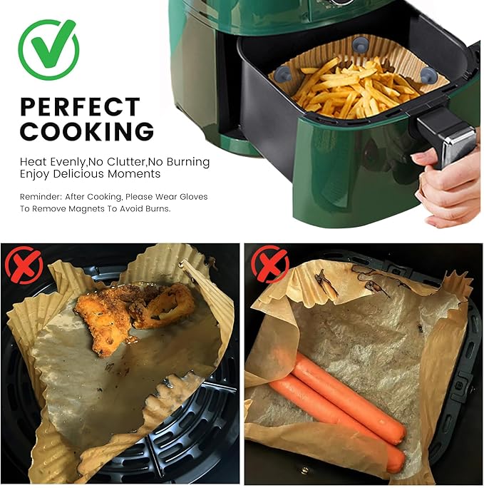 Air Fryer Magnets for Parchment Paper,Lock Disposable Paper Liner Safely,Prevents Burning & Food Covering,Heat-Resistant Air Fryer Liner Magnets,Easy Install with Handles (8pcs)