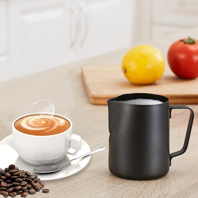 Milk Frother Pitcher 20 OZ,Espresso Milk Frothing Pitcher, Milk Steamer Cup Steaming Pitcher, Stainless Steel Coffee Froth Cup with Latte Art Pen for Coffee Cappuccino (Black)
