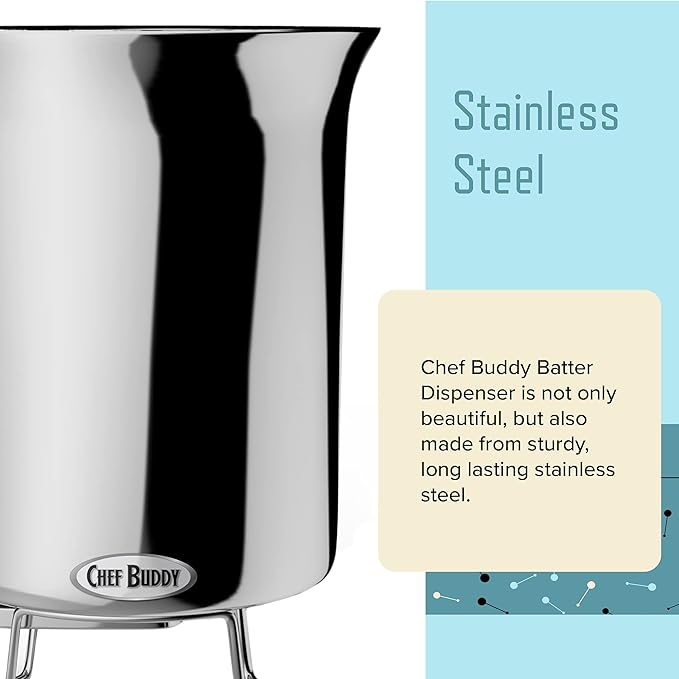 Chef Buddy Pancake Batter Dispenser, Baking Tools, Great for Pancakes, Cupcakes, Muffins Creeps, Cakes, Waffles, Sauce and more - Normal Stainless Steel