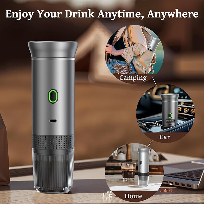 Portable Espresso Machine for Travel, Travel Coffee Maker 20-Bar Extraction, Coffee Maker Self-Heating with USB-C, Compatible with Ground Coffee & NS Capsule for Hiking and Camping (Green)