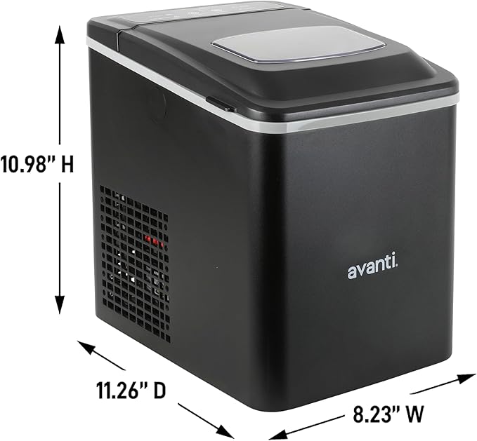 Avanti Ice Maker Mighty Ice Countertop Design Makes 26 Pounds of Bullet-Shaped Ice Cubes in 24 Hours, Digital Touch Controls and Self Cleaning Function, Includes Scoop, Black