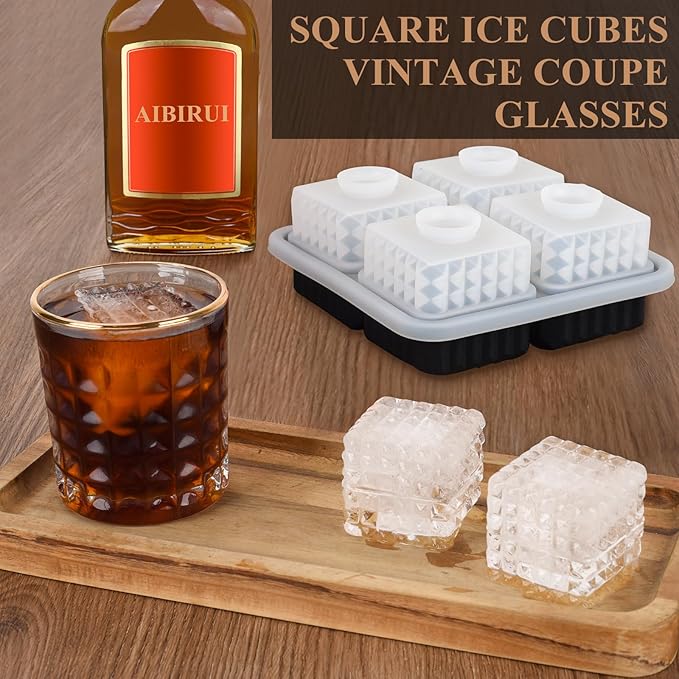 2-Inch Whiskey Ice Cubes Mold,Silicone Ice Cube Trays with Lid | Diamond Textured Large Square Ice Cube Mold, Big Bourbon Ice Cube Molds,Ice Tray-Ice Molds for Whiskey,Cocktails,Old Fashioned