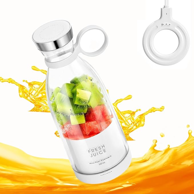 Personal Portable Blender, 350ml USB Rechargeable Smoothie Maker with Stainless Steel Blade, BPA-Free & Easy Clean, Compact Travel Cup for Gym, Office, Home (White).