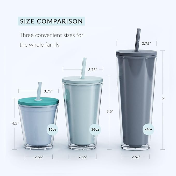 Maars Classic Acrylic Tumbler with Lid and Straw | 10oz Kids Premium Insulated Juice Cups, Double Wall Reusable Plastic Cups - Coral Reef, 2 Pack