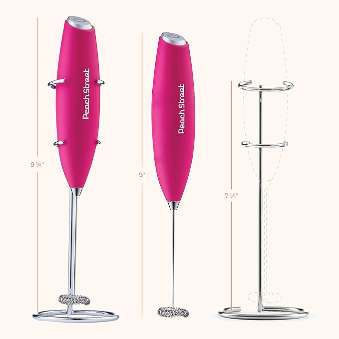 Powerful Handheld Milk Frother, Mini Milk Foamer, Battery Operated (Not included) Stainless Steel Drink Mixer with Frother Stand for Coffee, Lattes, Cappuccino, Frappe, Matcha, Hot Chocolate.