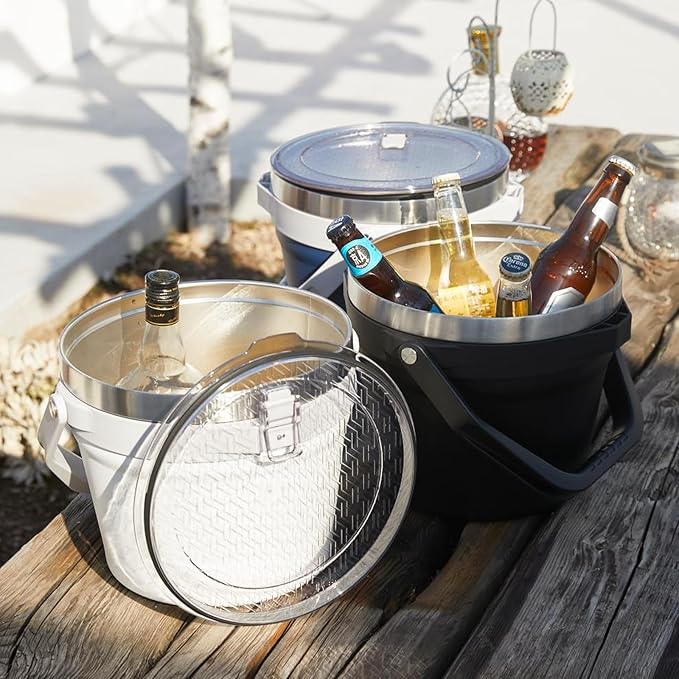 COKTIK 7L Insulated Ice Bucket with Lid,Double Wall Vacuum Stainless Steel Beverage Bucket Keeps Frozen Longer,Holds 6 Longnecks or 3 Bottles of Wine,for Cocktail, Champagne, Large Parties(Black)