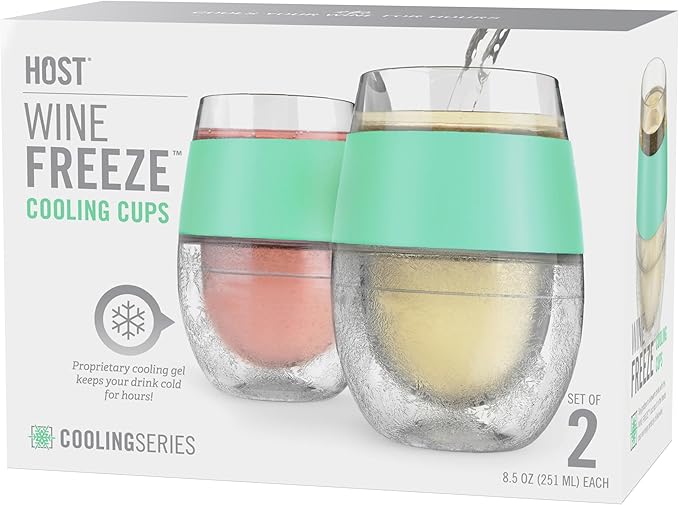 Host Wine Freeze Cup Set of 2 - Plastic Double Wall Insulated Wine Glasses with Freezing Gel, Wine Glass for Red and White Wine, 8.5 oz Mint