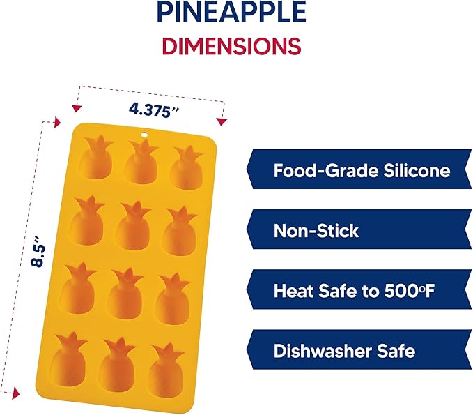 HIC Kitchen Silicone Pineapples Ice Cube Trays, Non-Stick, Set of 2, Each Tray Makes 12 Pineapples