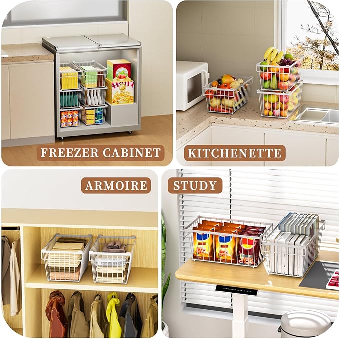 Enhanced Leak-Proof Bottom - Freezer Organizer Bins ,6 Pack Stackable Deep Freezer Organizer Bins for 7 Cu.FT Small Chest Freezer,organization and storage,pantry organizers(white)