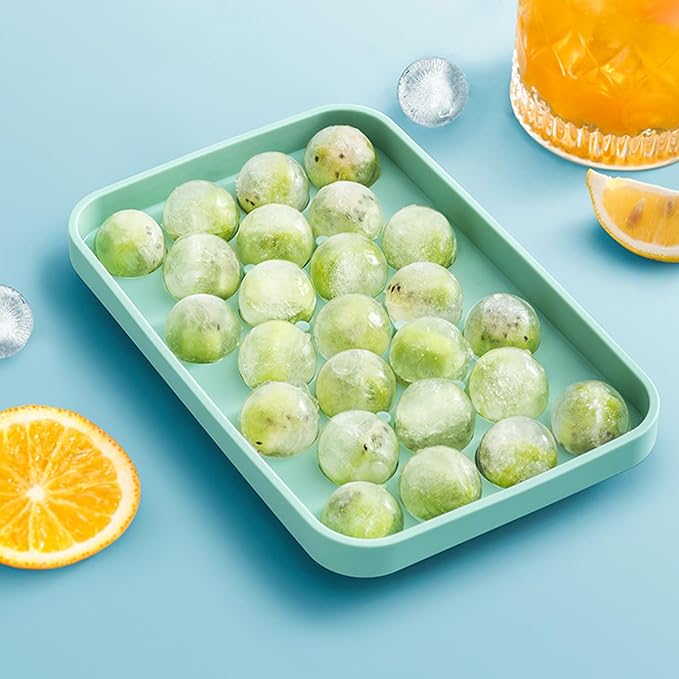 Round Ice Cube Tray, Easy Release Flexible Ice Mold Silicone Ice Sphere Tray with Removable Lids Reusable 25 Stackable Ice Ball Maker Mold for Chilling Whiskey Cocktail Coffee, BPA Free