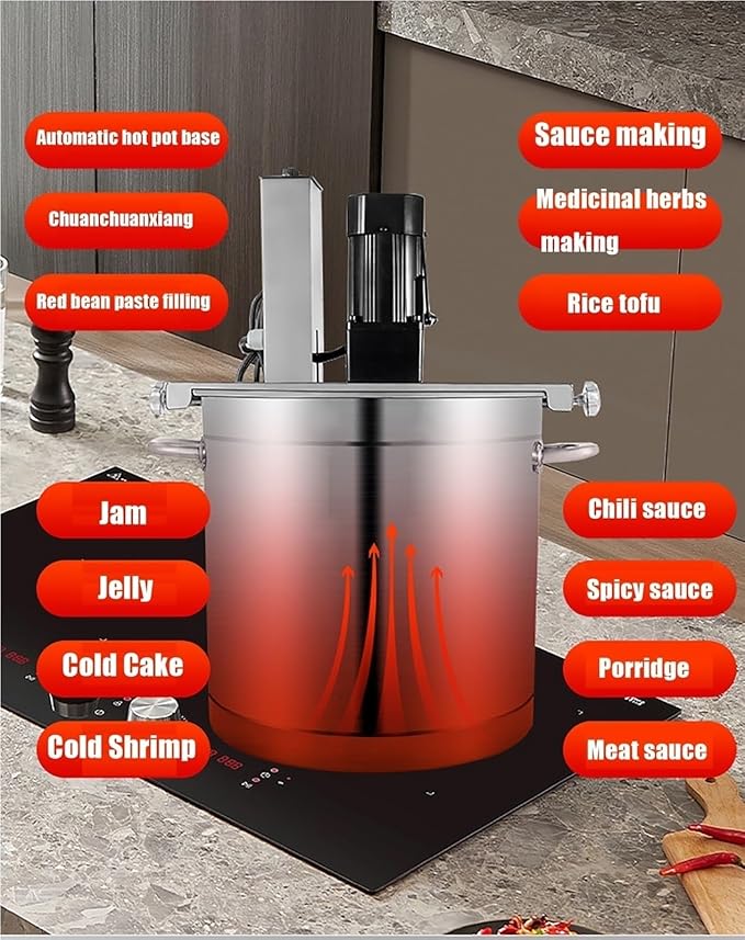 Automatic Food Mixer Pot for Jam Sauce, 200W Commercial Electric Stainless Steel sauce Stirrer Frying Machine with 4 Blade Stirring Scraper Blender For Making Jam, Sauce, Filling(20L)