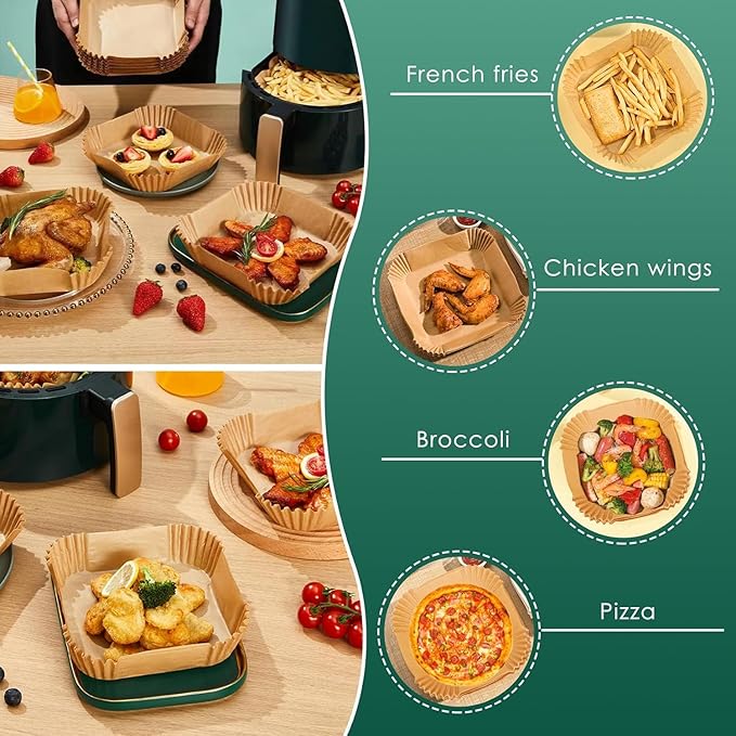 150PCS Small Air Fryer Liners Disposable, 4.7 Inch Parchment Paper for COSORI 2.1 Qt Air Fryer, Square Baking Paper Sheets for Mini Airfryer Basket