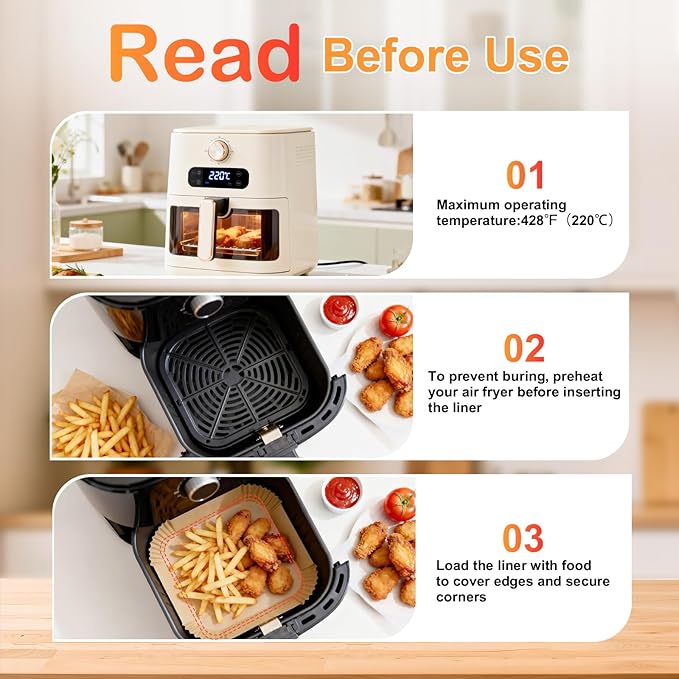 400 Pcs Air Fryer Liners Disposable, 8” Square Unbleached Heavy Duty Air Fryer Paper Liners, Parchment Paper for 5-8 qt Airfryer Basket, Non-Stick & Non-Leak Airfryer Liners for Deep Fryer Accessories