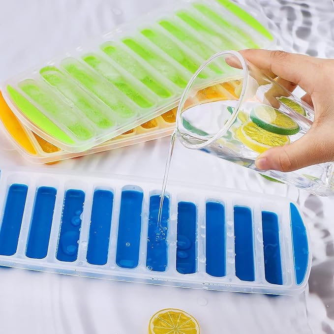 Ice Cube Trays, 2 Pcs Ice Cube Moulds with No-Spill Removable Lid, Easy-Release Silicone and Flexible 28 Ice Trays for Freezer, Whiskey, Cocktail and Drink