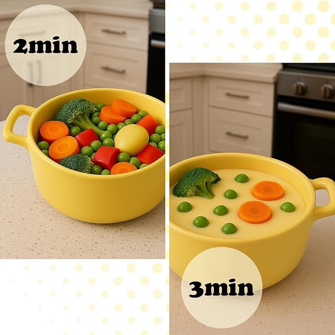 Silicone Microwave Steamer for Cooking, Yellow Vegetable Steamer, 40oz Microwave Bowls with Lids & Handles for Egg Dumpling Heating Food for 1 to 2 people, Easy Clean, Dishwasher Safe