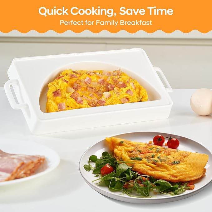 EliteVibe Ceramic Microwave Omelette Maker, Microwave Egg Cooker, BPA-Free Non-Stick Non-Toxic & Heat-Resistant Quick Cooking Egg Maker, Dishwasher Safe