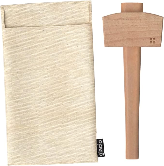 Ice Mallet and Lewis Bag Set – Wooden Hammer & Heavy Duty Canvas Bag for Crushed Ice | Reusable Bar Tool for Whiskey Cocktails Mojitos Home Bartending Essentials