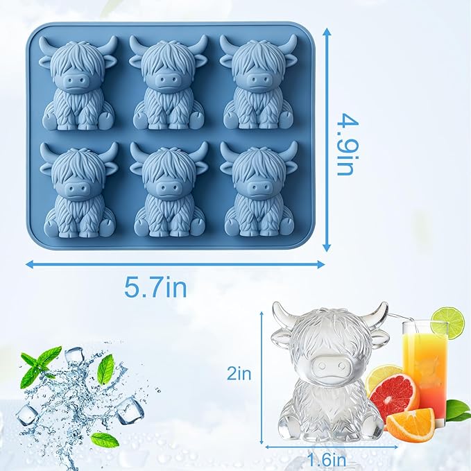 Mini Highland Cow Ice Cube Mold,Cute 3D Highland Cow Silicone Ice Cube Tray,Reusable Dessert Mold, Cow Shaped Ice Cube Trays For Whiskey,Drinks, Parties, Bar, Birthday & Gift