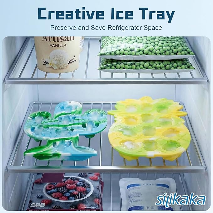 UNIQUE ICE CUBE TRAYS FoodGrade Silicone Two Pineapple Cacti Ice Tray Easy To Demold Suitable For Cocktails Mojitos Whiskeys And Juices (Tyedye Color)