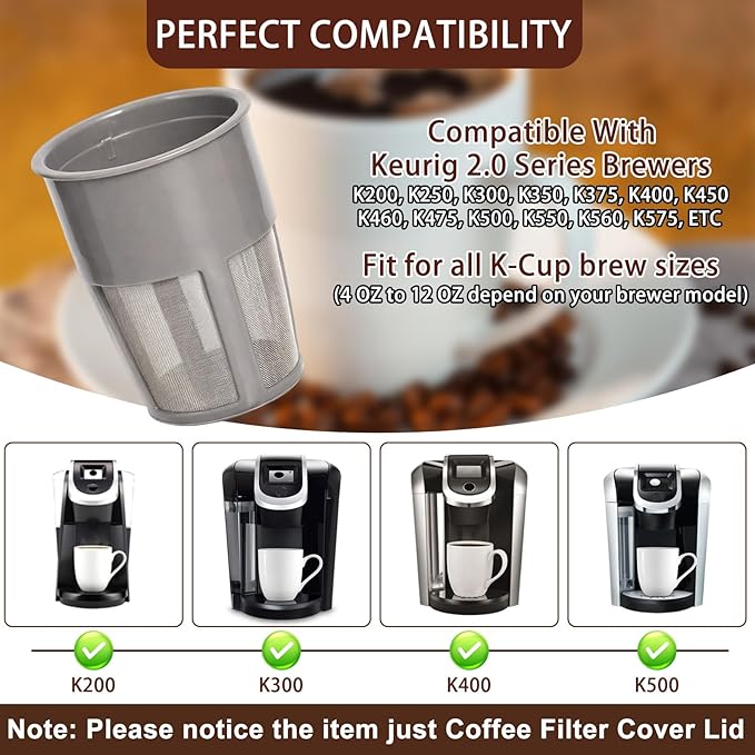 Podoy K250 Extra Reusable Coffee Inner Filter for Compatible with Keurigg My K Cup 2.0 K300 K350 K375 K400 K450 K475 Universal Grey (Pack of 6) with Coffee Spoon
