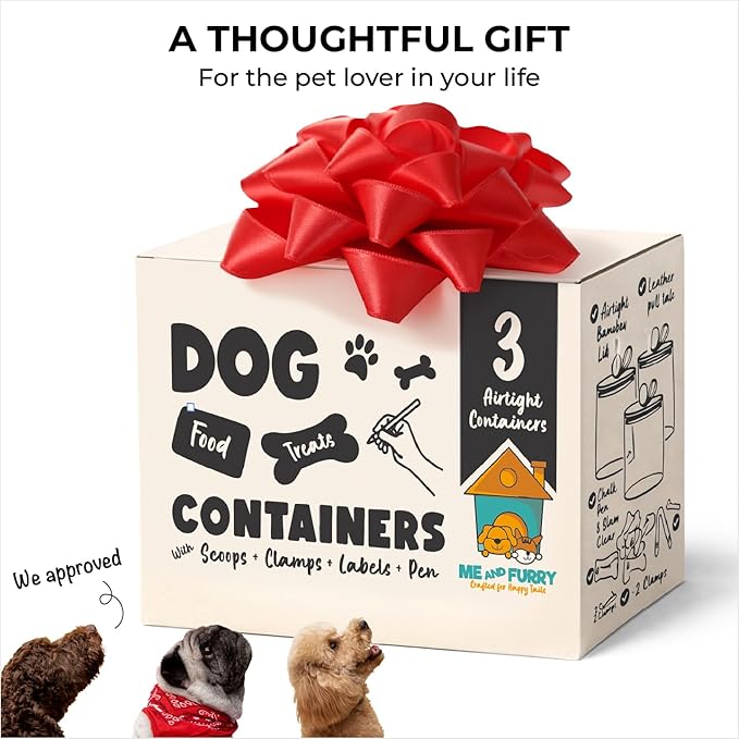 3 Acrylic Airtight Dog Treat Container , Dog Treat Jar Each Holds 4.4 QT / 17.5 Cups Kibbles Food Storage With Lid +24 Labels for Kitchen Counter Pet Cookie Jars With Lid Air Tight Cat Treats Canister