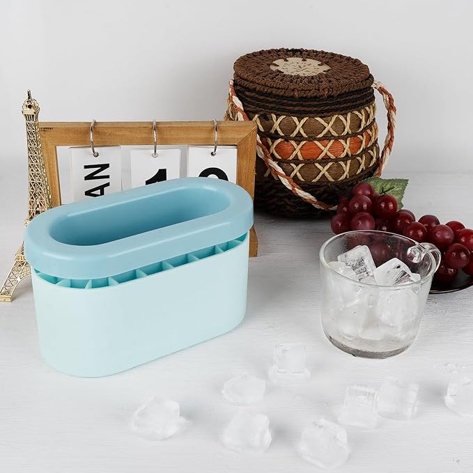 LUEXBOX Cylinder Ice Cube Mold Ice Trays, Silicone Ice Bucket, Portable Ice Cube Maker, Press-Type Easy-Release Ice Cup (Blue Large)