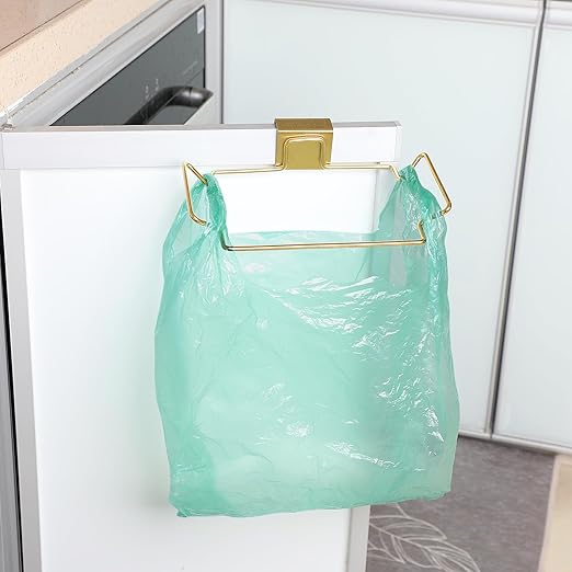 Large Stainless Steel Trash Bag Holder for Kitchen Cabinets Doors and Cupboards, Gold