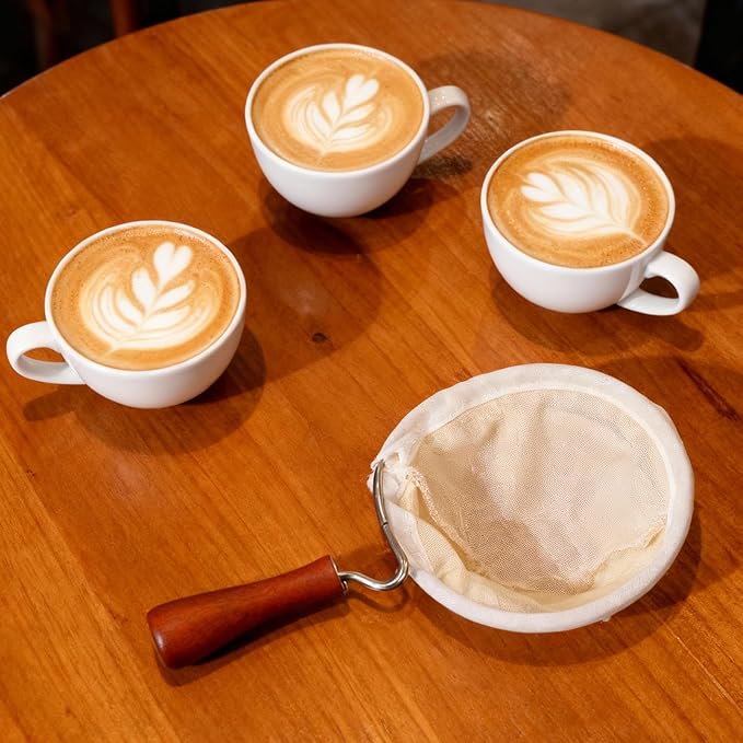Flannel Cloth Coffee Filter with Wooden Handle, Reusable Handmade Coffee Filter, Washable Coffees Sock Strainer for Coffees Lover Home Café Use