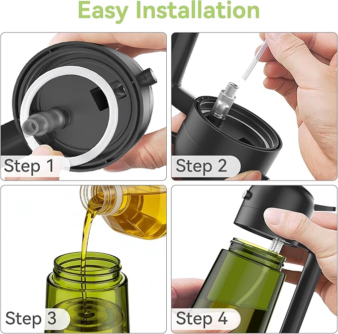 USLAI Oil Sprayer for Cooking, 16oz/470ml 2 in 1 Glass Olive Oil Dispenser Bottle for Kitchen, Air Fryer, BBQ and Salad - Green