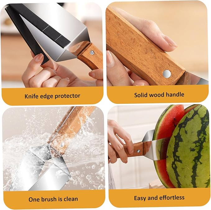 Watermelon Cutter Rectangular Stainless Steel Watermelon Slicer with Wood Handle and Blade Sleeve Polished Sharp Fruit Cutter for Apples, Hami MelonWatermelon