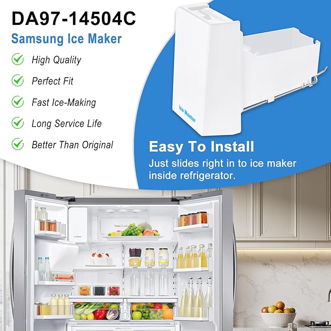 Upgraded DA97-14504C DA97-14504A Refrigerator Ice Bucket Compatible with Samsung Ice Maker Replacement Ice Tray Ice Container Parts Samsung Ice Bucket Replacement RF23J9011SR RF23HCEDBSR Ice Maker