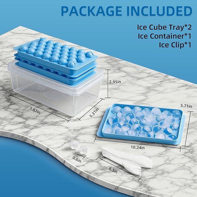 2 Pack Ice Cube Trays Set -with Lids, Storage Container & Ice Tongs,66-Count Stackable Freezer Ice Cube Molds,BPA-Free Mini Ice Maker for Whiskey, Cocktails, Soda & More (2 Pack Blue)