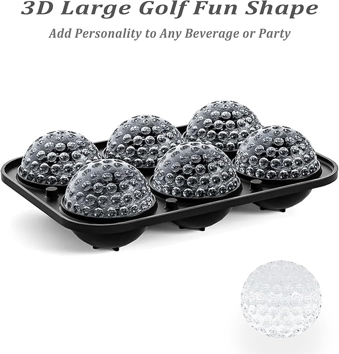 3D Golf Gifts Ice Cube Tray, 2.2" Large Golf Silicone Fun Shapes Whiskey Ice Mold for Cocktails, Bourbon,Brandy, Whiskey Gifts, Sphere Ice Molds for Chilling Beverages