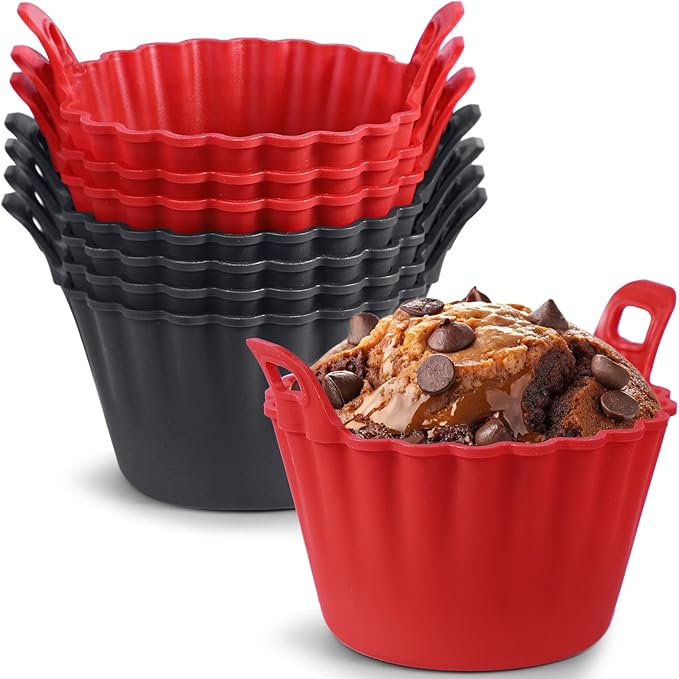 Webake Air Fryer Muffin Cups with Handle, LFGB Platinum Silicone Ramekins for Baking, Egg Bites, Egg Poacher, Pack of 8