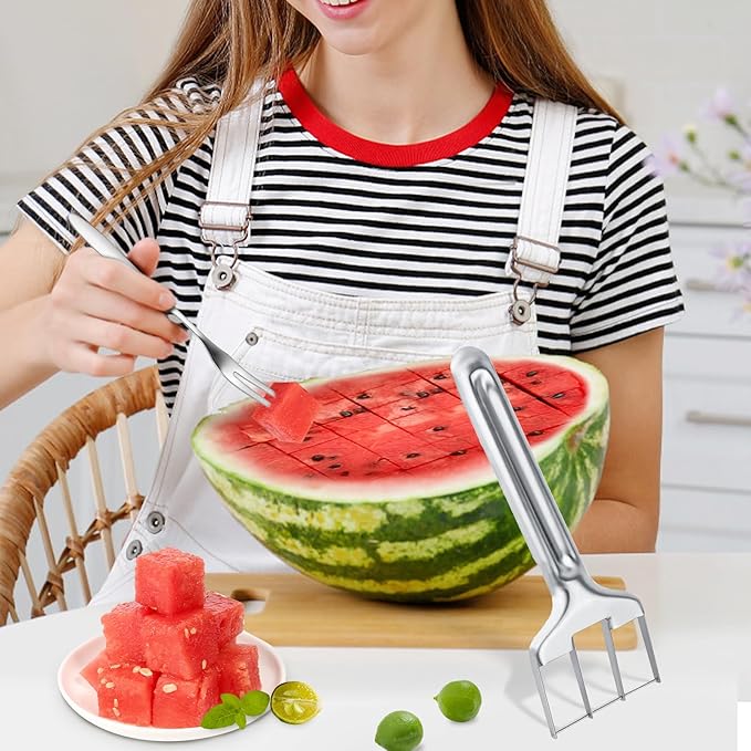 BOXOB Watermelon Cutter Slicer, Stainless Steel Watermelon Cutting Tool Portable Fruit Cutter for Melon Mango Home Kitchen Gadget Camping Party