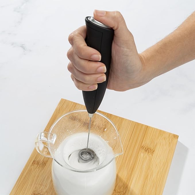 Primula Handheld Electric Milk Frother, Powerful Motored Whisk, Portable Battery-Powered Mini Drink Mixer for Latte, Cappuccino, Matcha & More, Black