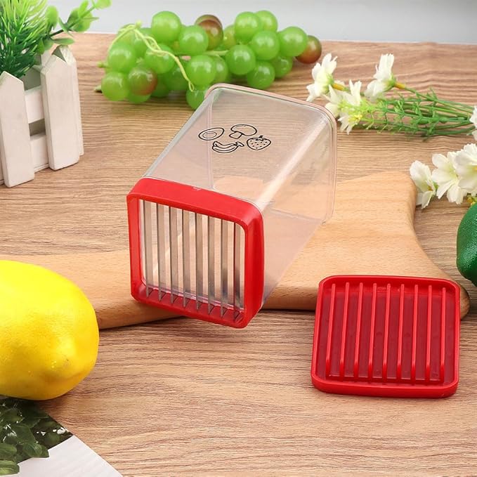 2Pcs Stainless Steel Cup Fruit Slicer – Egg, Strawberry & Banana Cutter with Detachable Push Plate Brushes | Vegetable Salad Prep Tool for Kitchen, Fast Effortless Slicing