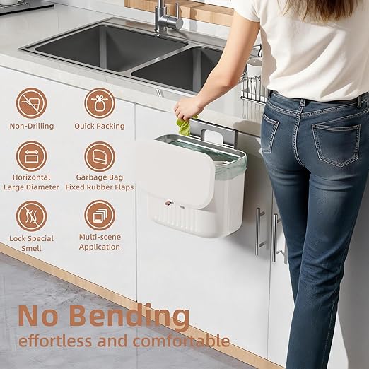 Kitchen Hanging Trash Can with Lid, Compost Bin for Counter Top or Under Sink, 1.85 Gallon/7L Hanging Garbage Trash Can for Kitchen RV Bathroom Office
