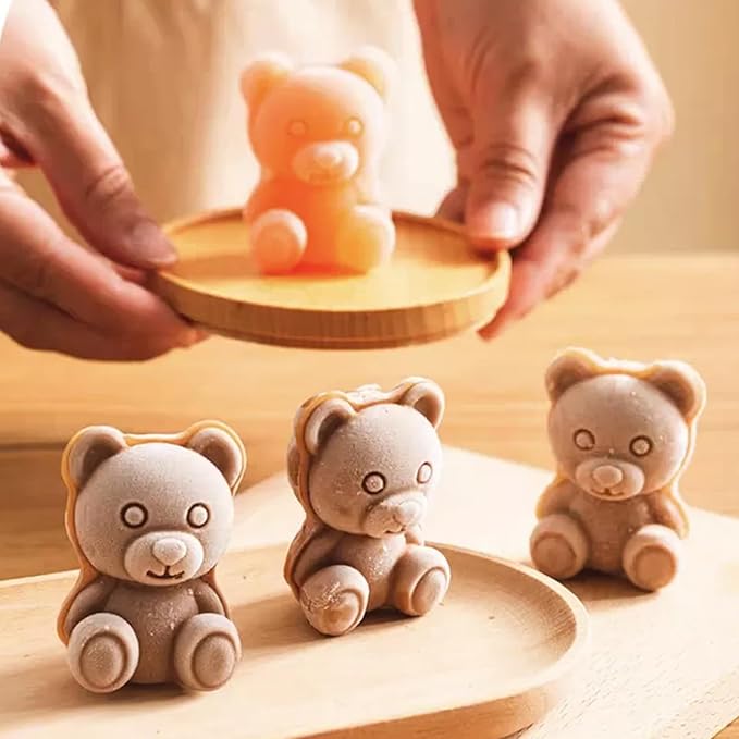 3D Bear Ice Cube Mold, Green Silicone Ice Cube Tray with Lid for Cocktail Whiskey, Large Ice Cube Trays for Freezer, Food Grade Reusable Ice Cube Molds, Cute Candies Chocolate Bear Silicone Molds