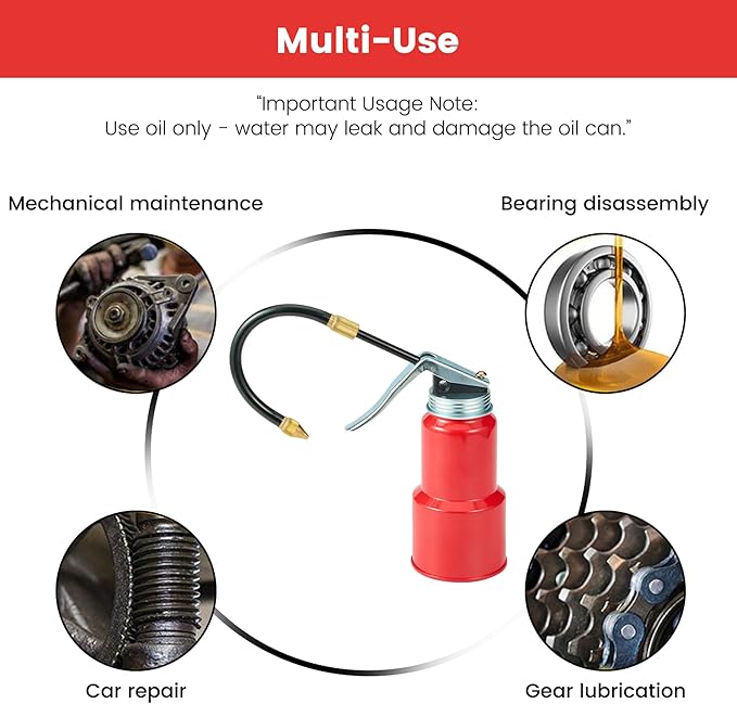 2-Pcs Oil Can Hand Pump Oiler Metal Pump Oil Can 8oz. (250ml) with Metal Straight & Long Flex Spout