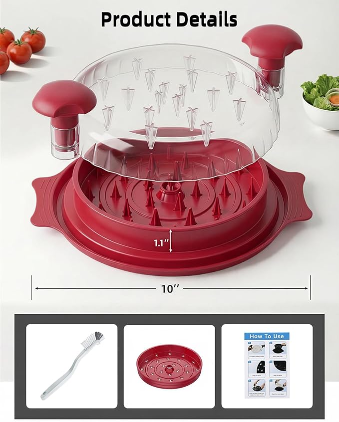 10" Chicken Shredder with Tray, Large Meat Shredder Tool Twist with Brush,BPA Free Meat Grinder, Visible Chicken Shredder Machine, Strong Anti-Slip Strip, Suitable for Pork, Beef, Chicken (Red)