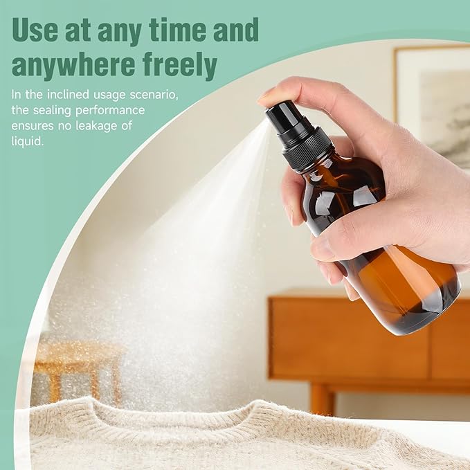 Vitreaux 4oz Amber Glass Spray Bottles Mist Sprayer Set of 4,Empty Small Spray Bottle Fine Mist Spray Refillable Containers,Mini Travel Bottle Spray Bottle Make Perfect Oil,Perfume,Body Sprays