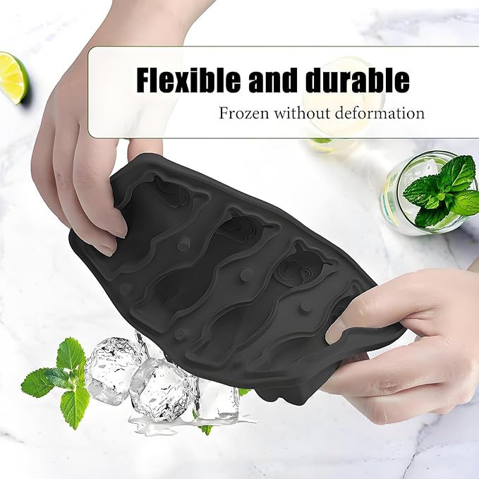 3D Alpaca Ice Cube Mold, 4 Hole Fun Shapes Large Daarcin Ice Cube Tray for Whiskey,Cocktail,Bourbon, Cute Novelty Animal Gifts for Women, BPA Free (Black)