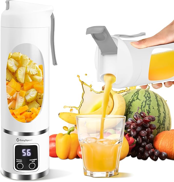 EASYSPEED Portable Blender Electric USB-C, 500ML Personal Juicer for Shakes and Smoothies, 12 Blades, 1500mAh Rechargeable, BPA Free, 18oz Small Blender with Leakproof Lid & Sip Spout, Mixing, Compact