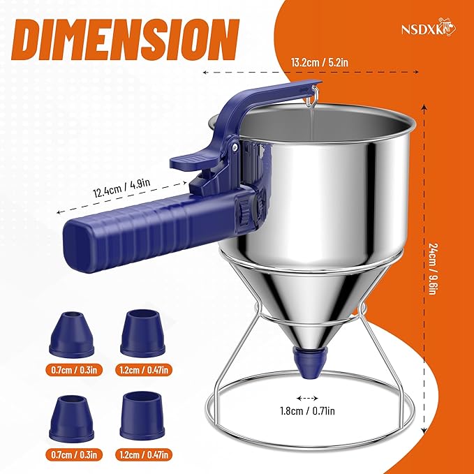 40oz Pancake Batter Dispenser, Stainless Steel Cake Dispenser with Stand, Great for Pancakes, Cupcake, Waffle or Any Baked Goods, Durable, Leak-Free, Klein Blue