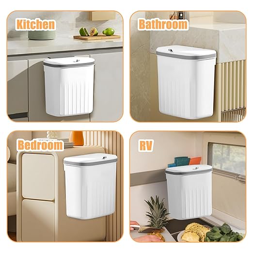 Hanging Trash Can with Lid, 3.2Gallon Kitchen Compost Bin, Wall-Mounted Garbage Can, Small Trash Can Cabinet with 5 Rolls of Trash Bags for Kitchen Cupboard Rv Bedroom Office Bathroom Camping
