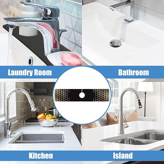 Sink Splash Guard Faucet Mat Black Gold Honeycomb Absorbent Fast Drying Mat Sink Gadgets Splash Guard Behind Faucet Drip Catcher for Kitchen Bathroom 23.5"X5.5"