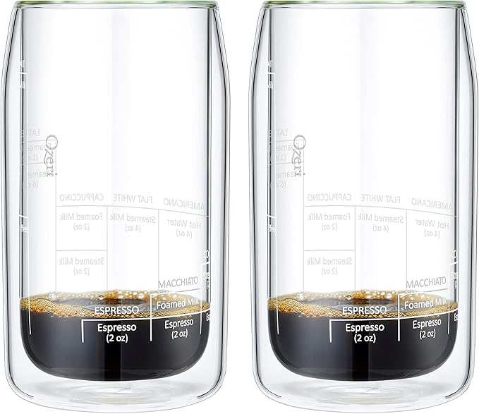 Ozeri Moderna Artisan Series Double Wall Barista Coffee Glass, 15 oz, Clear