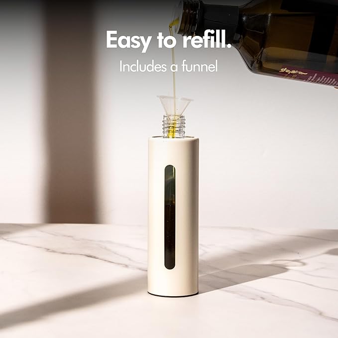 KIVY Glass Oil Sprayer for Cooking– Precise Oil & Vinegar Spray Bottle Oil Mister Spray Bottle for Food – Includes Funnel – Perfect for Cooking & Air Fryer (Beige)